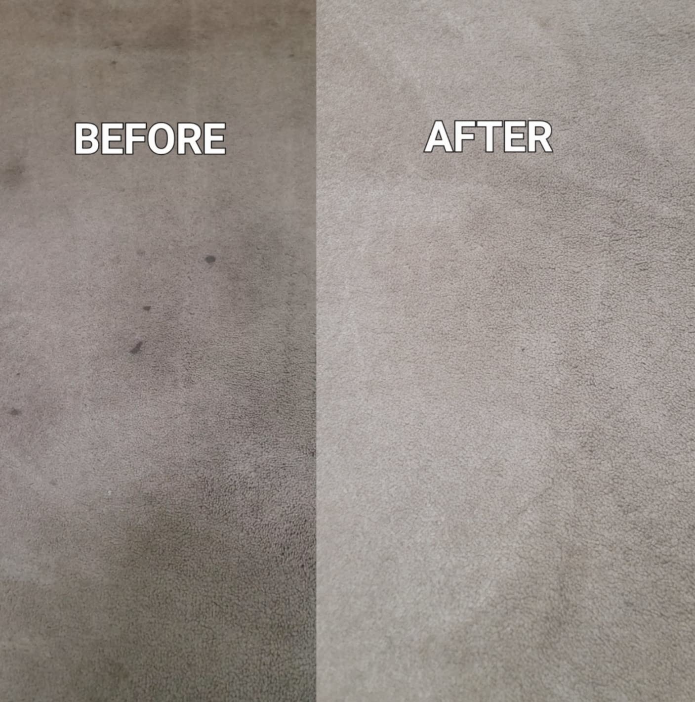 Reviewer’s before and after photo of dirty carpet and clean carpet