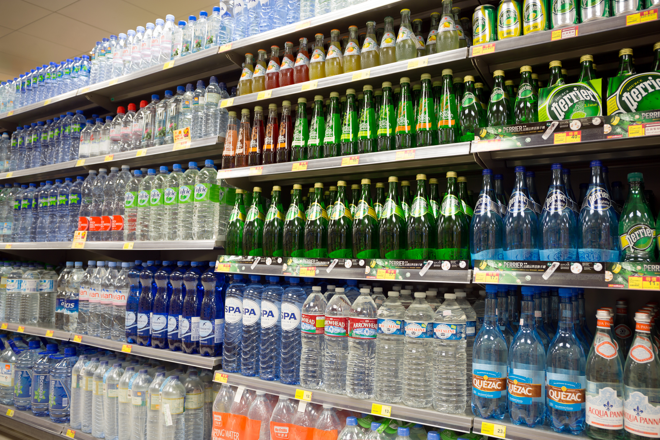 aisle of assorted water bottles