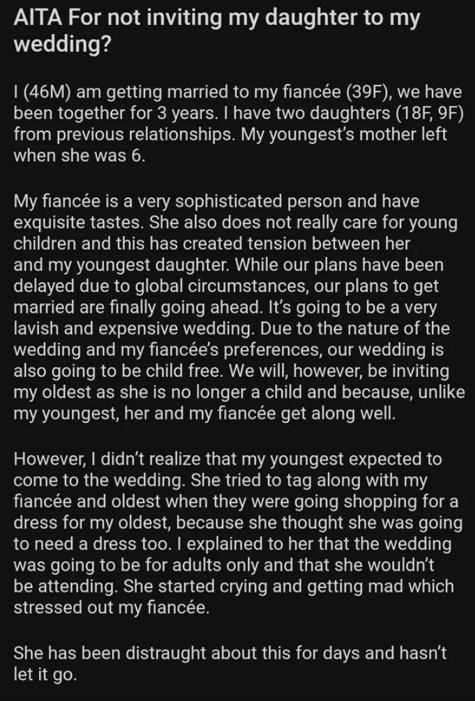 &quot;AITA For not inviting my daughter to my wedding?&quot;