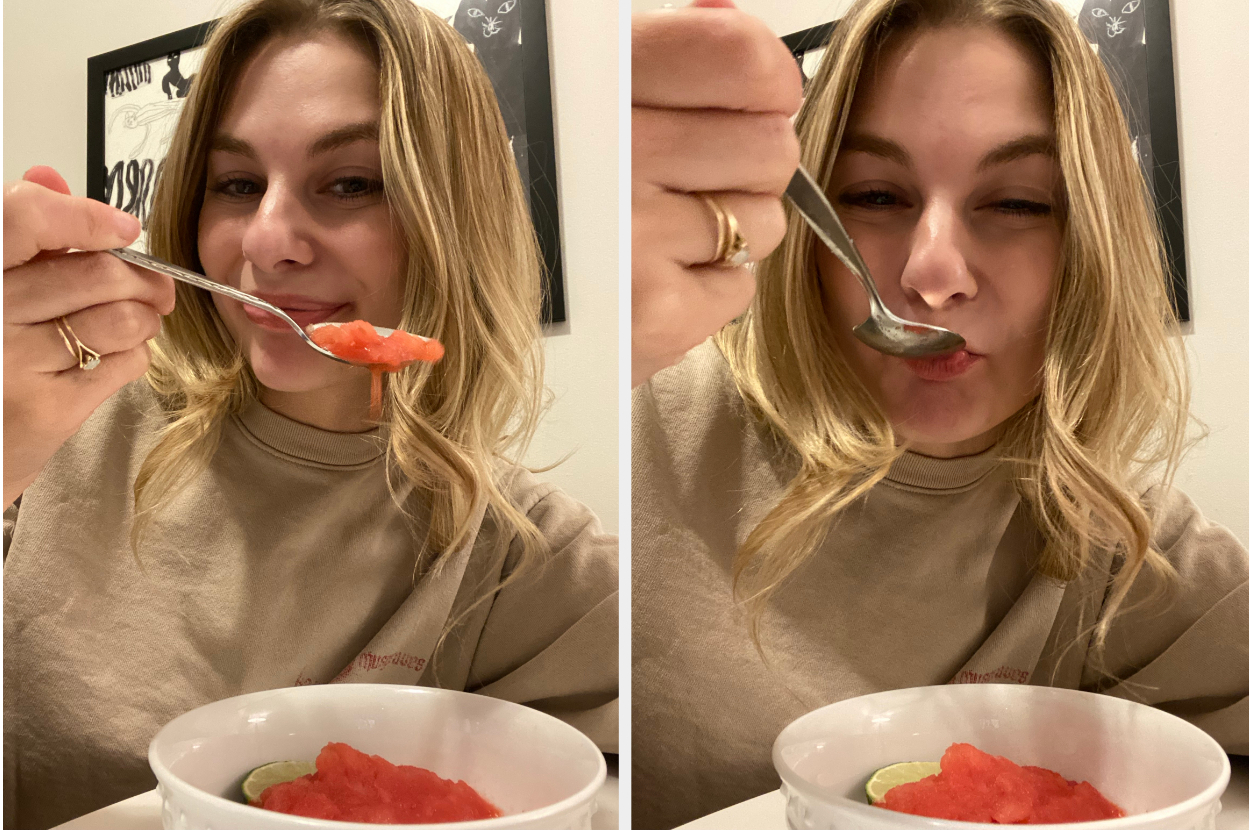 Me taking a bite of the sorbet