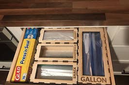 open kitchen drawer with dividers for different sized sandwich bags