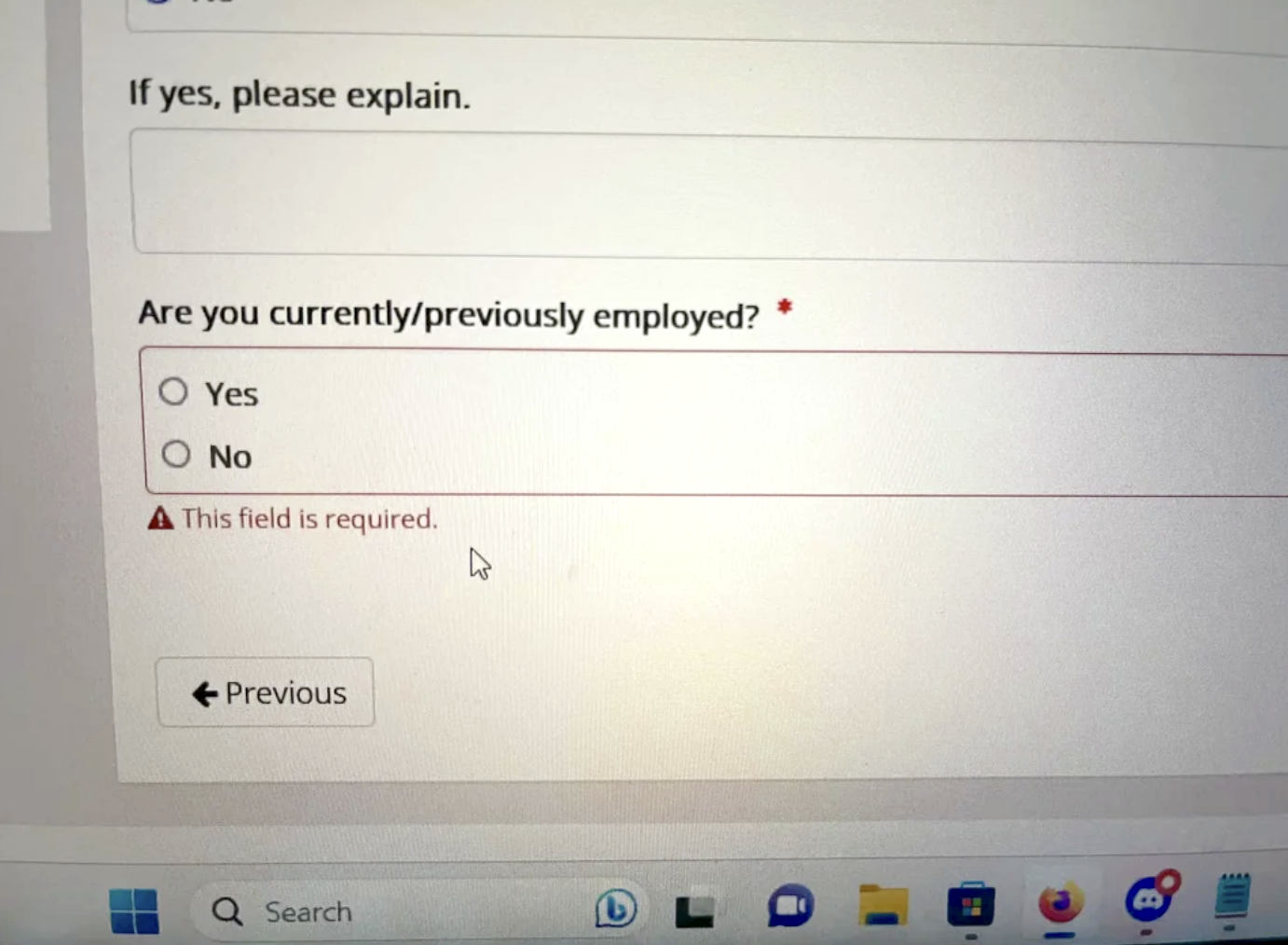 are you currently/previously employed? yes or no