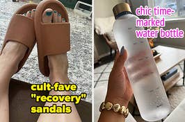 sandals and water bottle