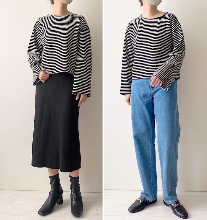 GU(ジーユー)のおすすめトップス「ワイドスリーブT(長袖)(ボーダー)Q+E」