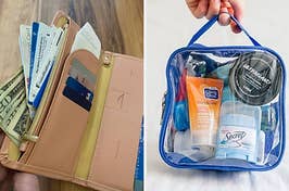 passport wallet and TSA compliant toiletry bag 