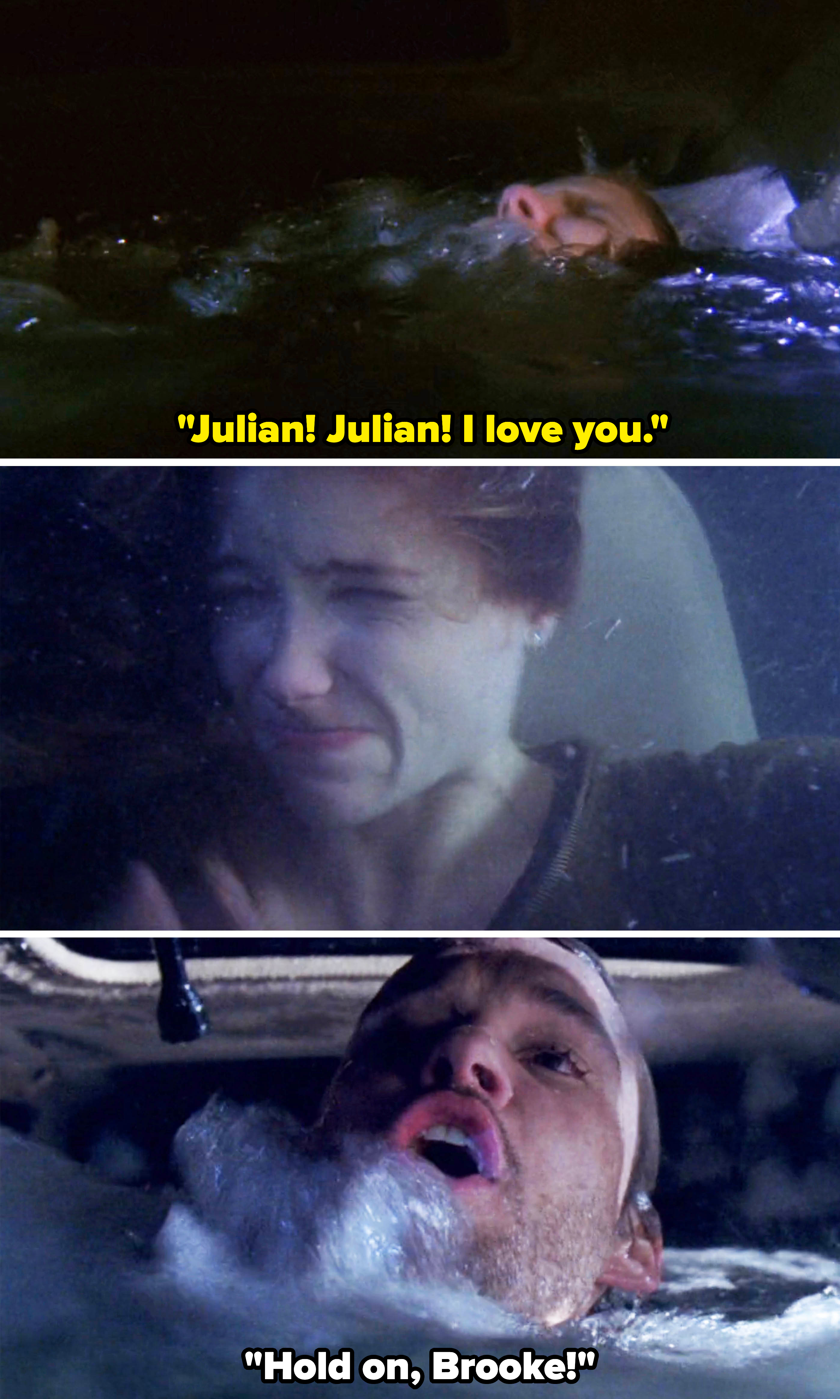 her character in the car saying, julian i love you, while drowning