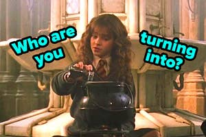 Hermione making polyjuice potion.
