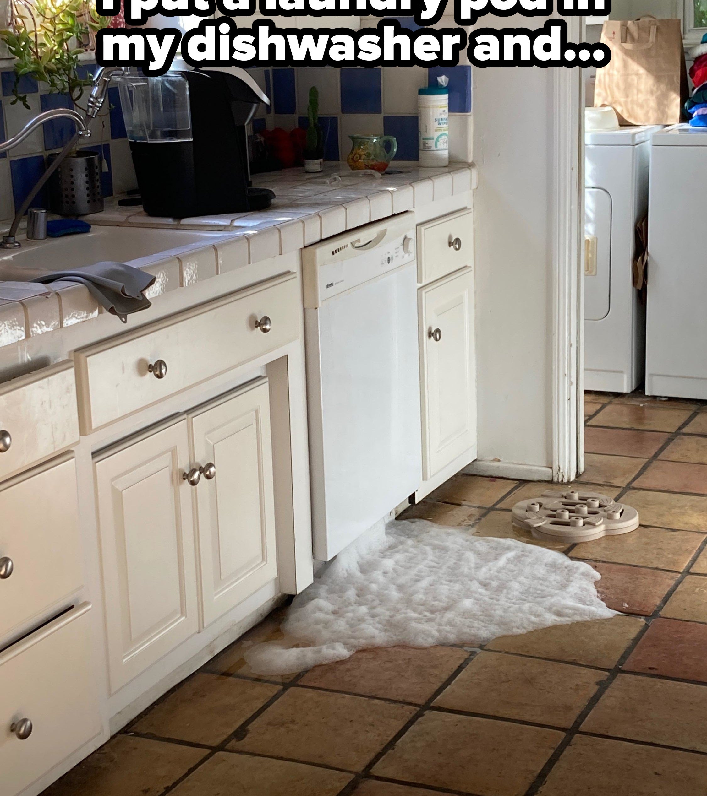 Dish soap leaking from a dishwasher