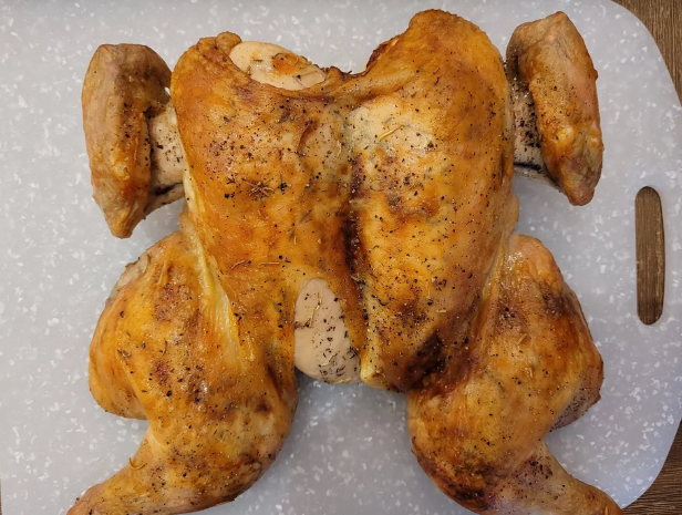 chicken roasted and seasoned with salt and pepper