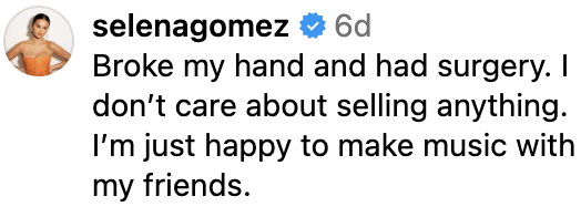 Screenshot of Selena&#x27;s Instagram comment