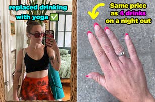 Girl getting ready for yoga, and freshly manicured nails