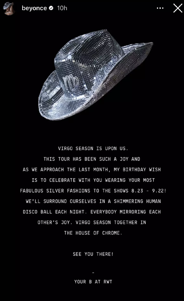 Screenshot of Bey's Instagram post