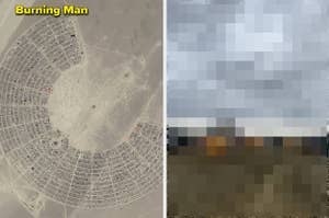 A satellite view of Burning Man vs Burning Man 2023 after the storms