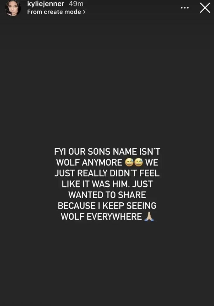 kylie&#x27;s ig story explaining that she changed his name