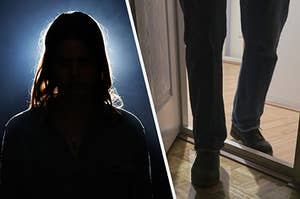 Woman in shadows versus man stepping into dark room