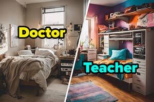 Clean and neutral dorm room. Colorful and chaotic dorm room.