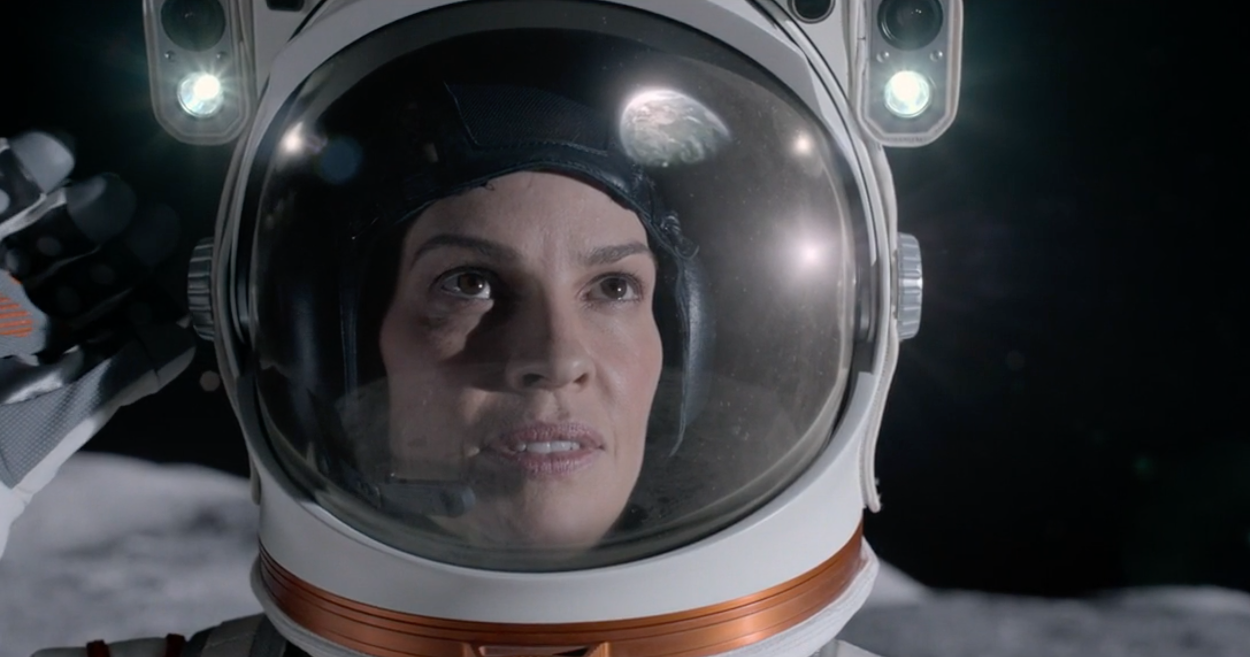 Hilary Swank in a space suit.