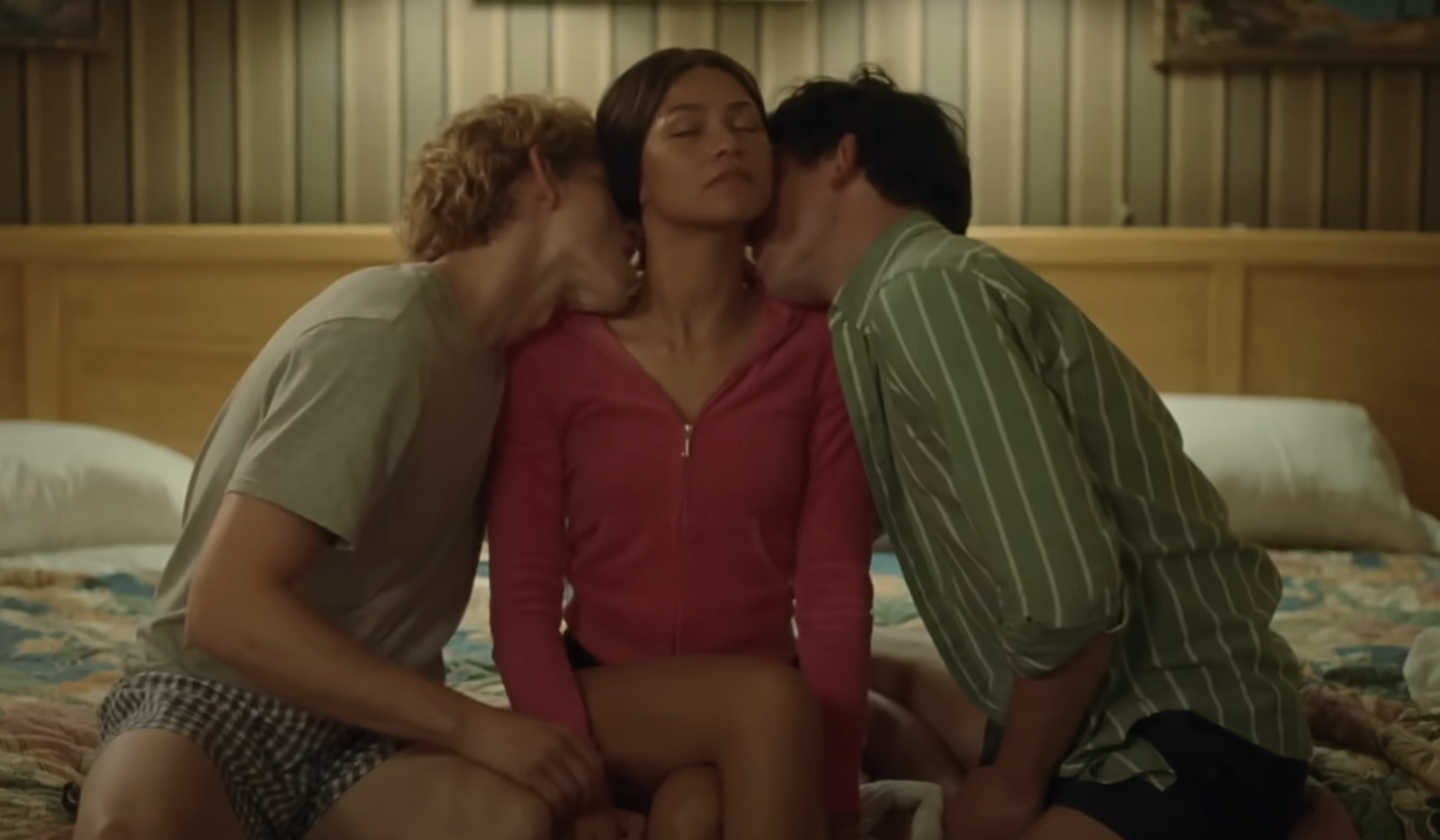 Zendaya, Mike Faist, and Josh O&#x27;Connor kissing in the trailer for &quot;Challengers&quot;