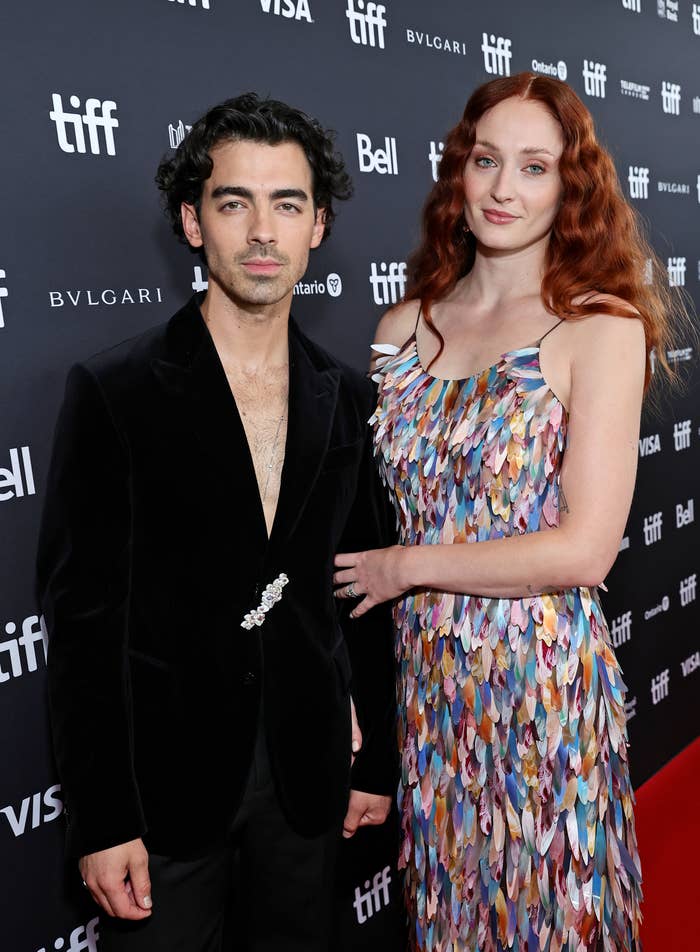 Closeup of Joe and Sophie on the red carpet