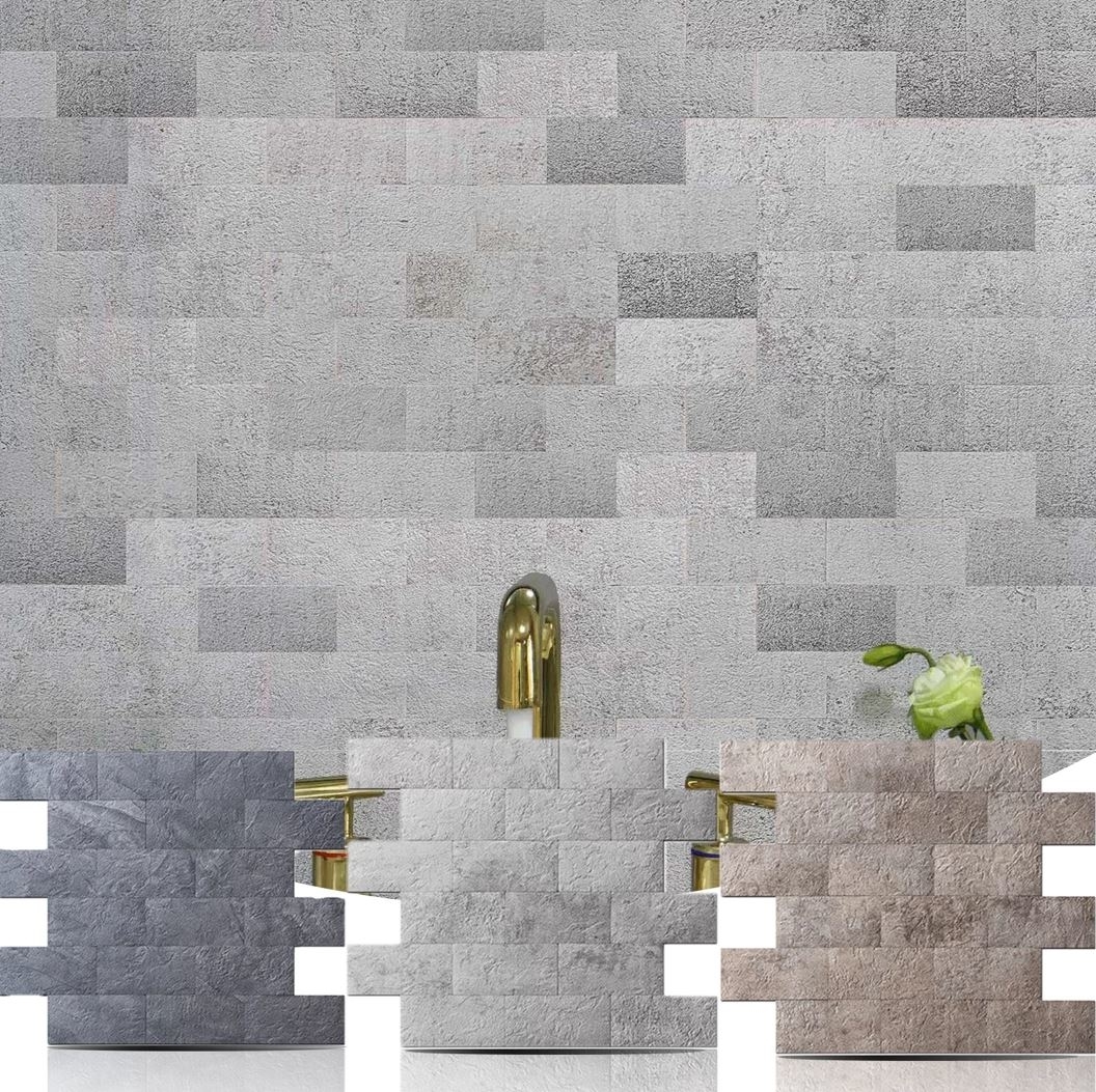 grey stick-and-peel wall tiles