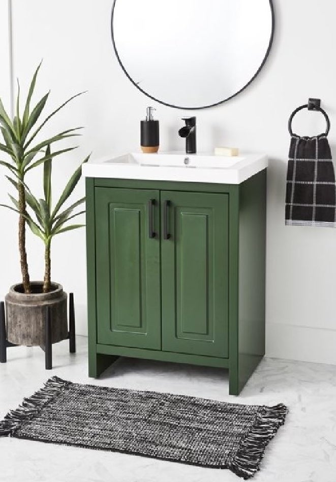 dark green under the sink bathroom vanity