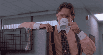 GIF from &quot;Office Space&quot; of a man drinking coffee