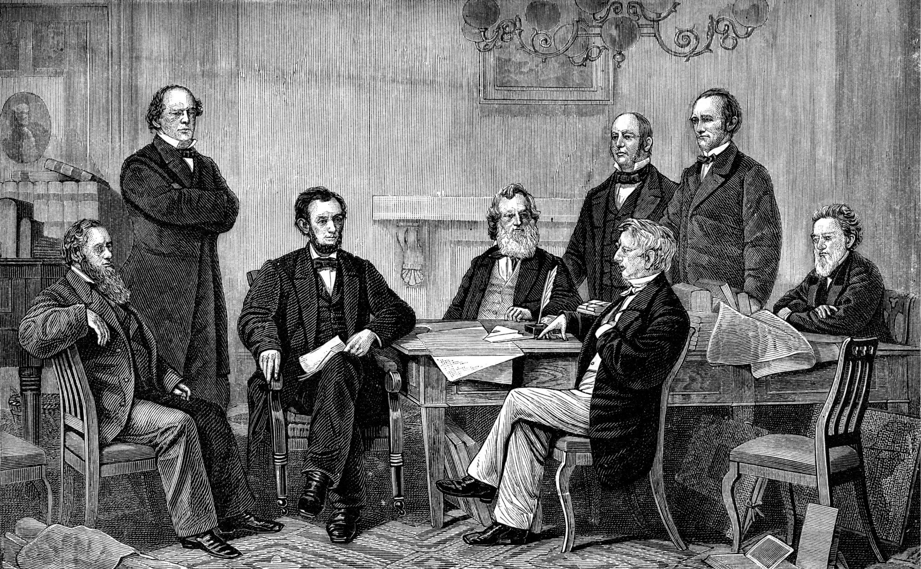 Rendering of Abe Lincoln with other officials
