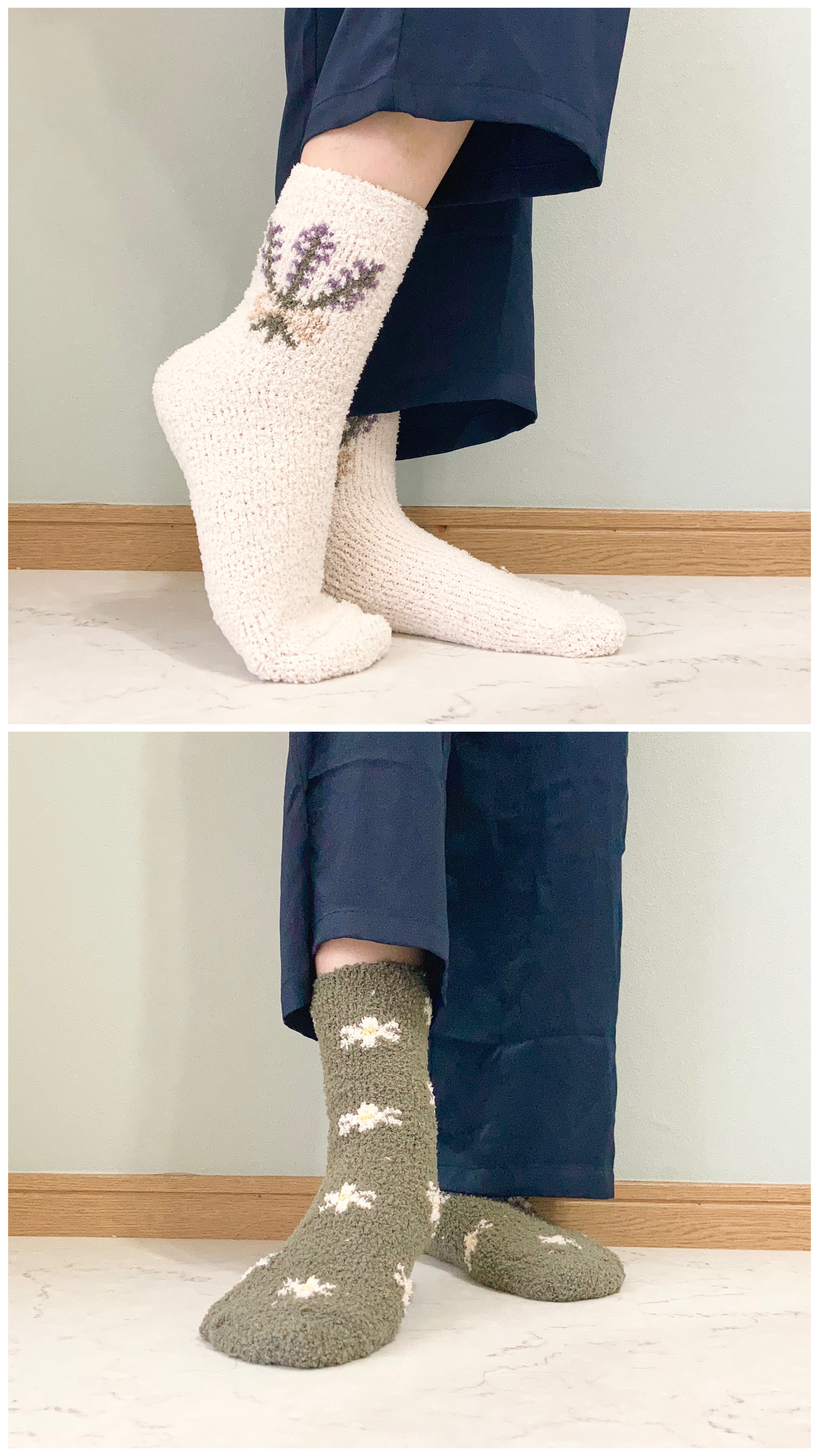 DAISO(ダイソー)の「ルームソックス(ドライフラワー、花総柄)」