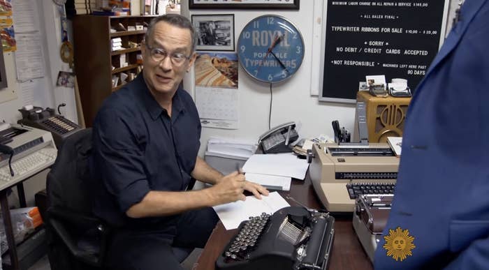 Tom Hanks with one of his typewriters