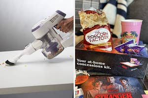 a stick vacuum cleaner and a netflix concession kit