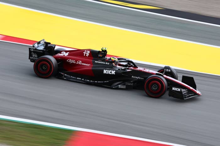 F1 driver Zhou Guanyu at the Spanish Grand Prix in 2023 driving for Alfa Romeo