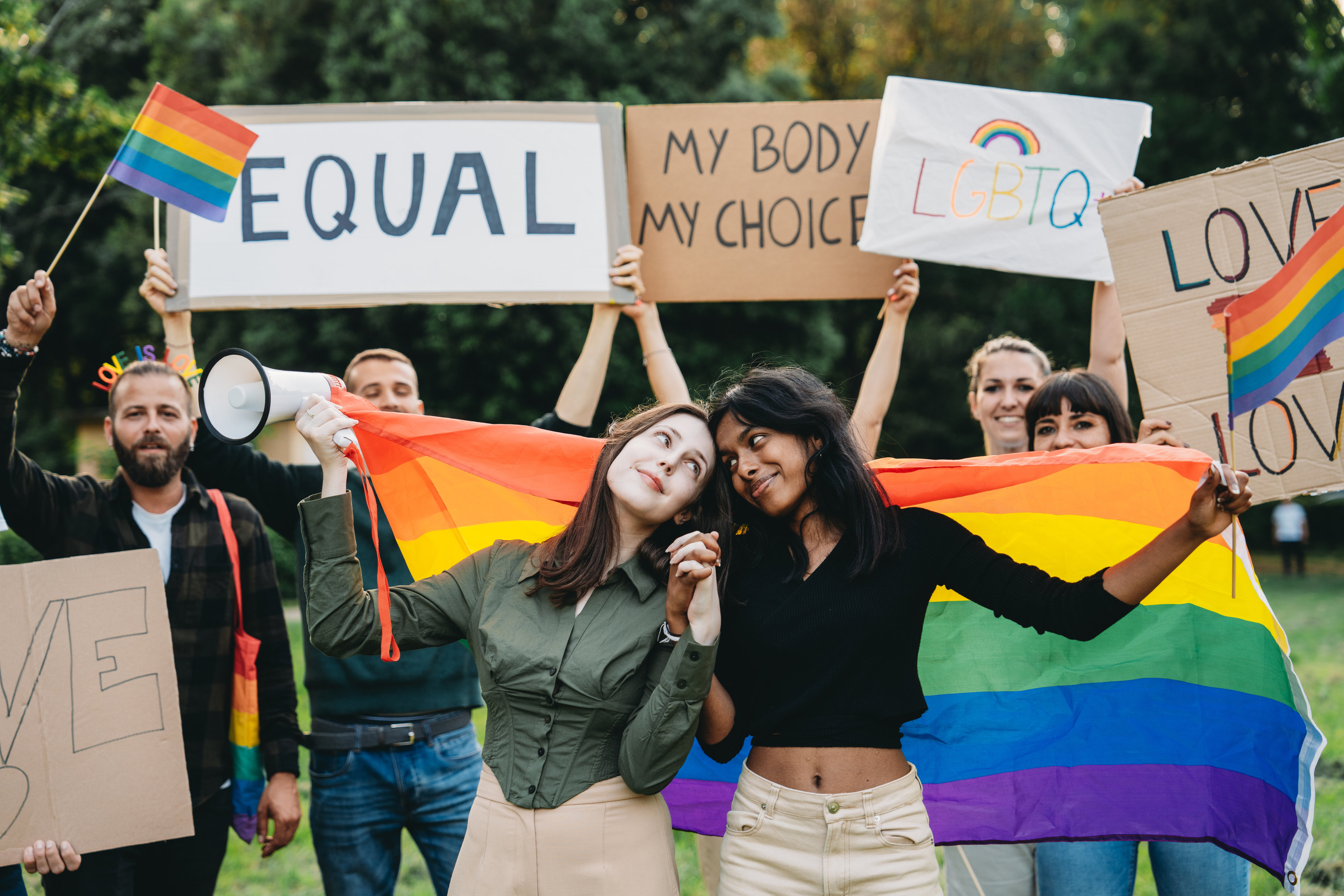 a group of people at a pride event