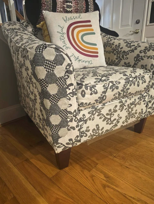 geometric pattern sewn into the armchair