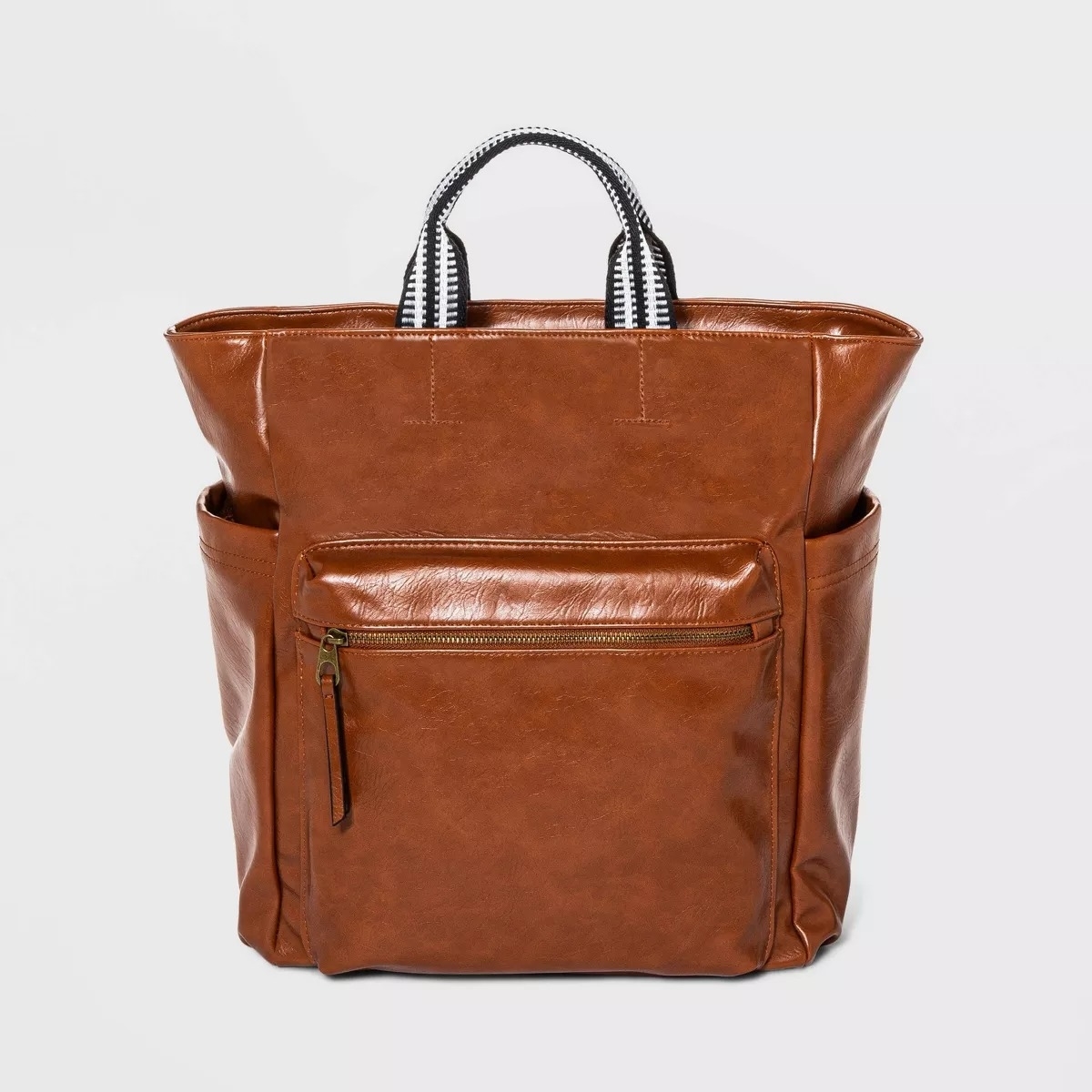 brown leather square backpack