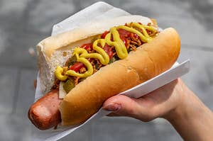 a hotdog with mustard