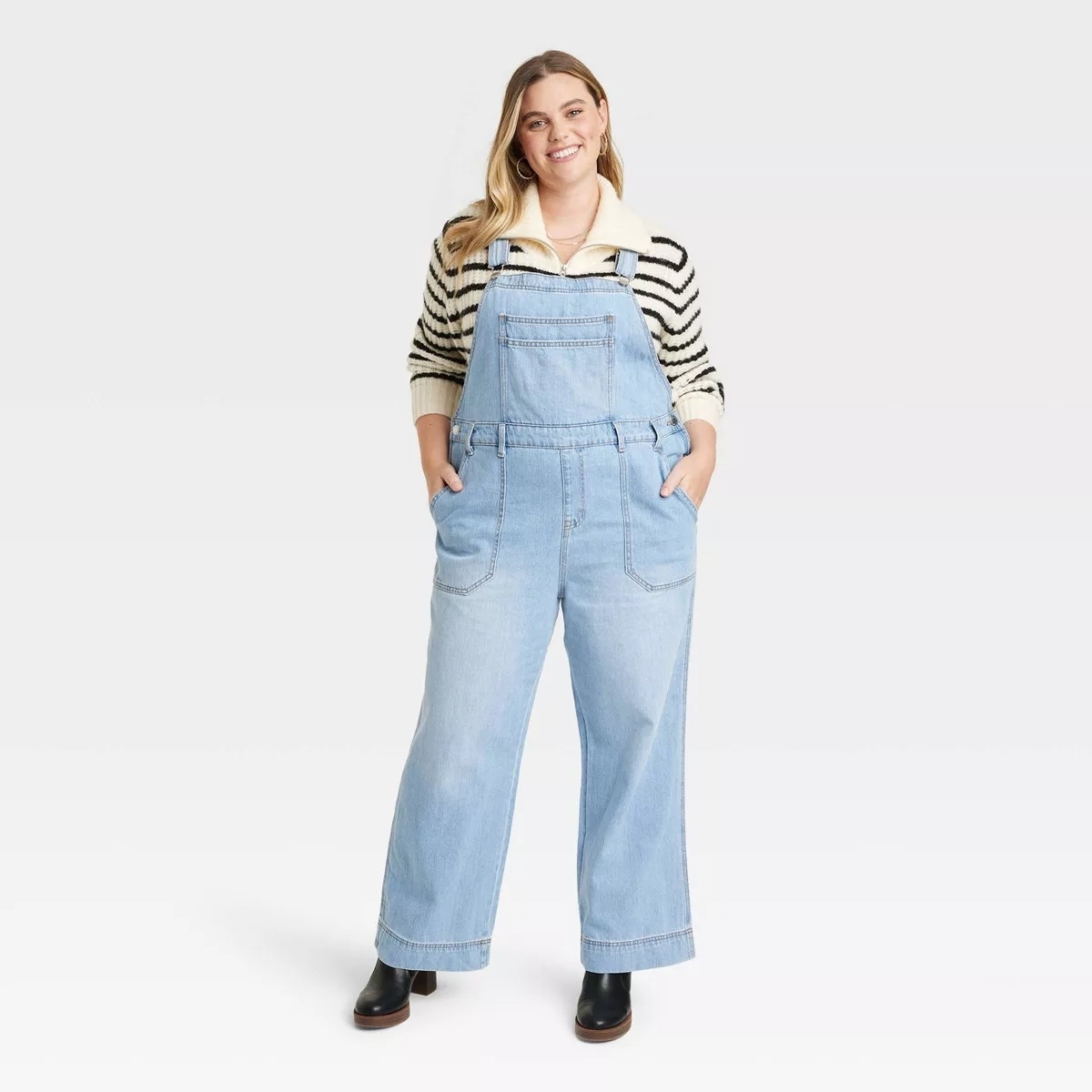 model wearing the wide-leg overalls