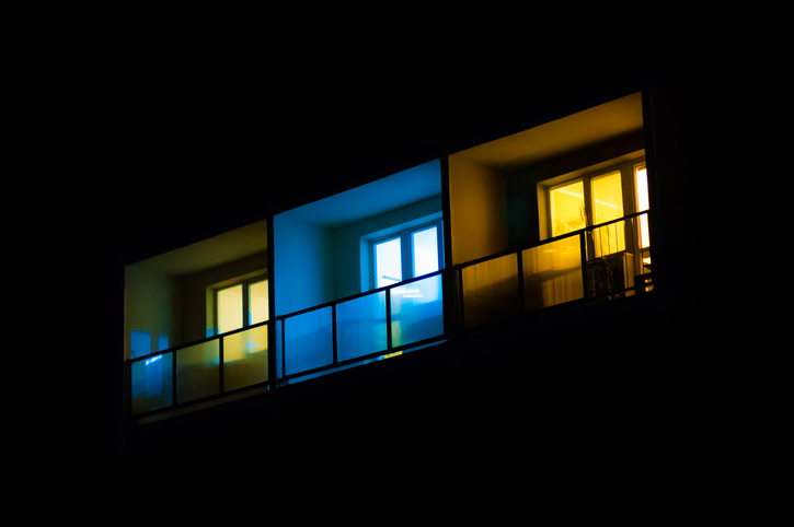 Lit-up balconies of an apartment building