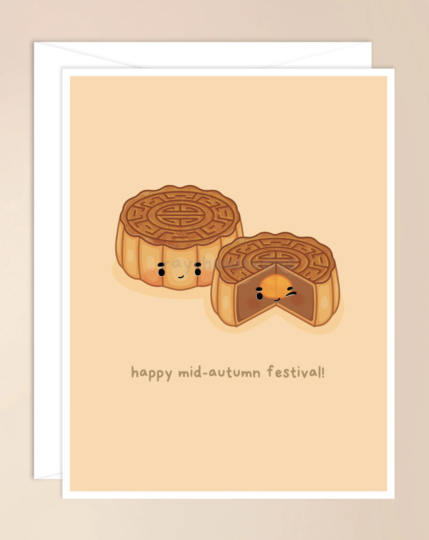 Greeting card featuring two mooncakes.