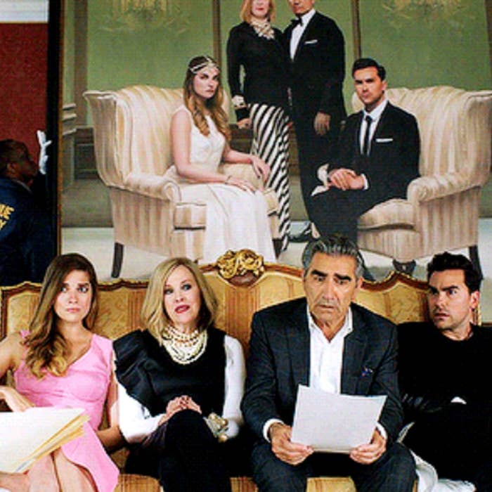 Eugene Levy, Catherine O'Hara, Annie Murphy, and Dan Levy in &quot;Schitt's Creek&quot;