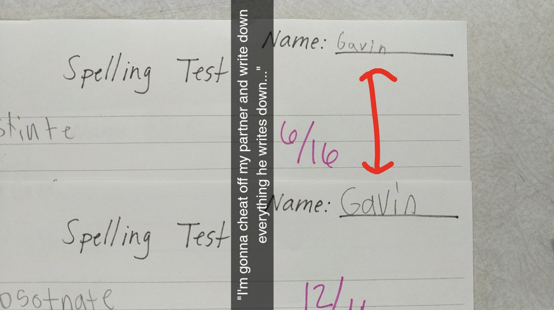 A spelling test with the same names