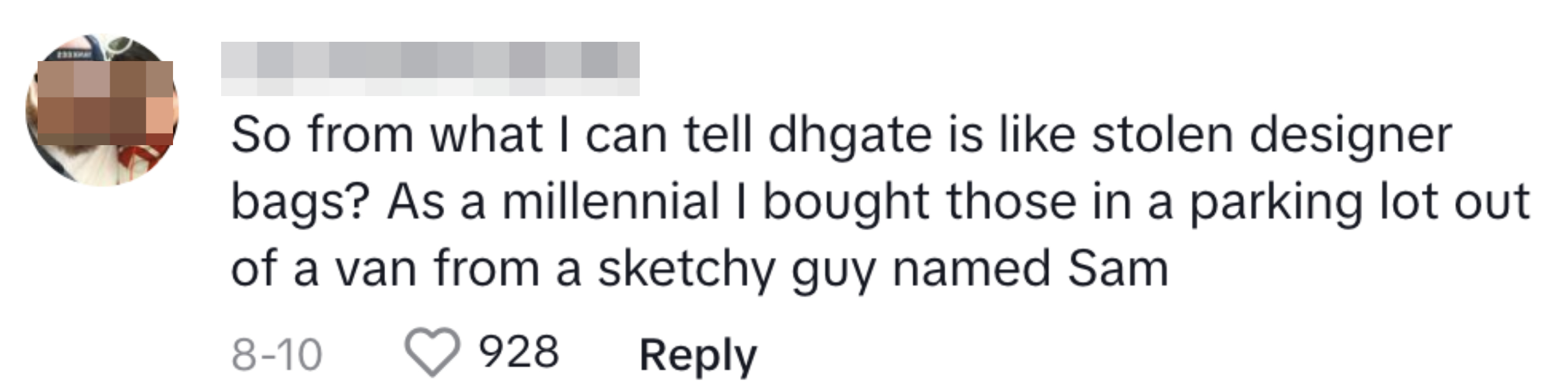 Commenter realizing that DHgate is basically like the guy who sold knockoff designer backs in his van in the 2000s