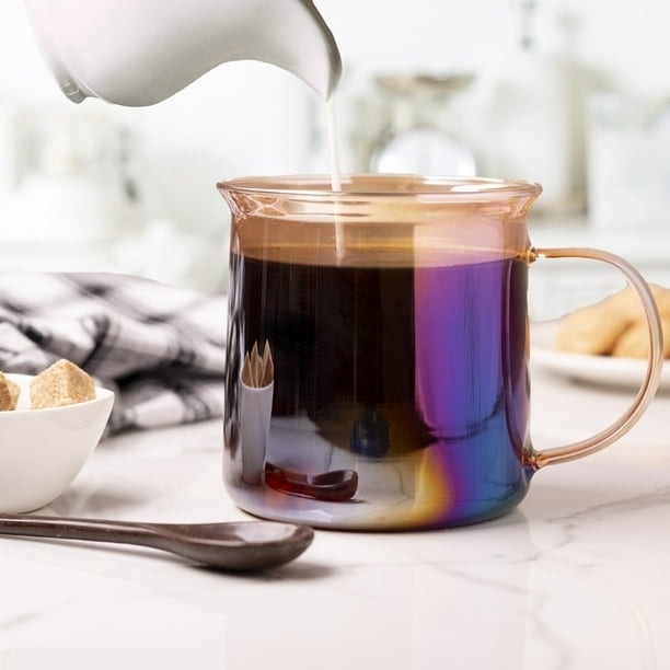 A glass coffee mug