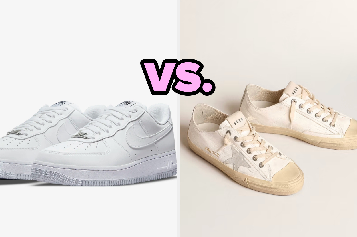 White Nike Air Force 1 sneakers vs. white Golden Goose sneakers