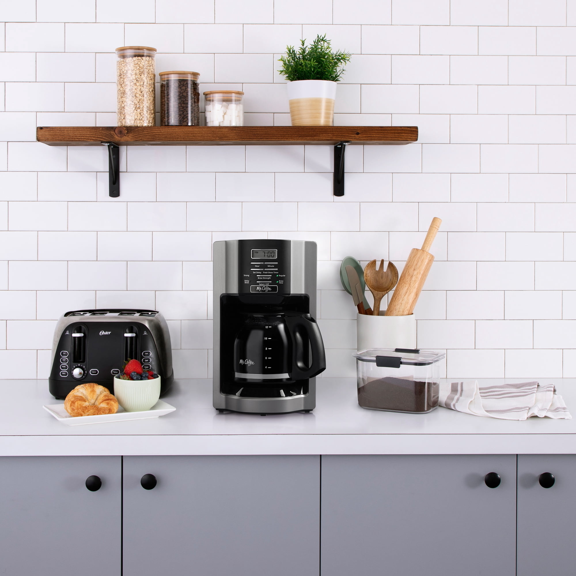 the coffee maker on a kitchen counter