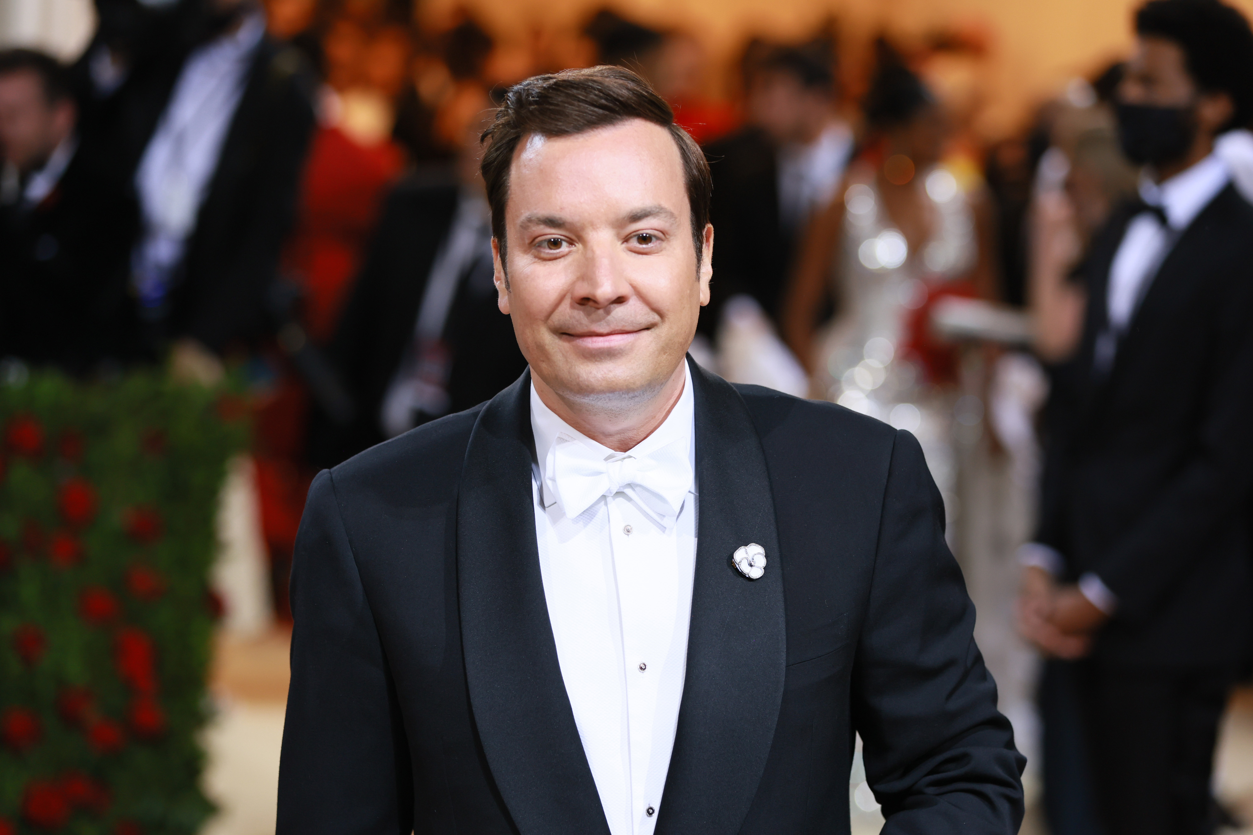 A close-up of Jimmy Fallon in a tuxedo