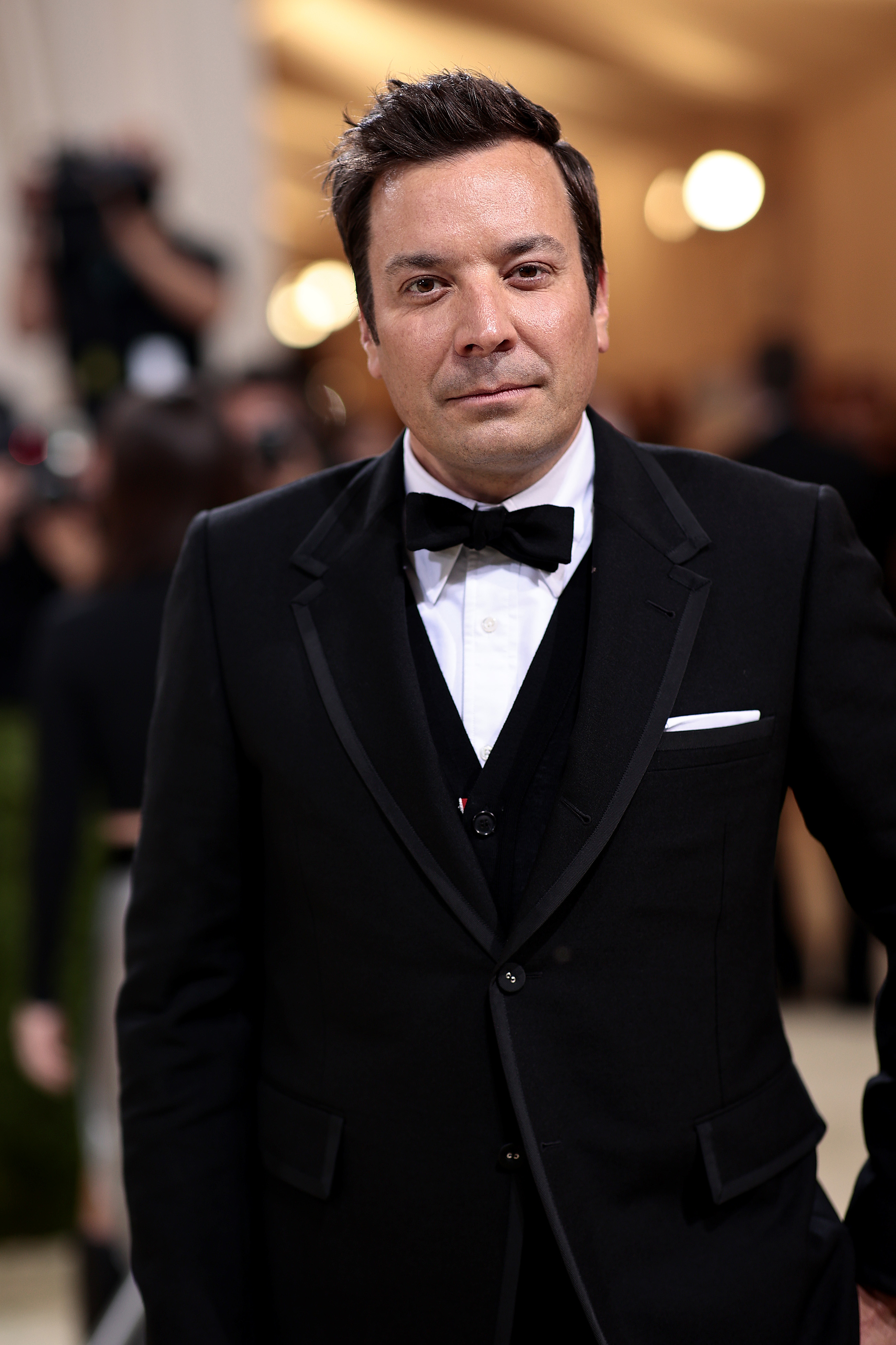 A close-up of Jimmy Fallon in a tuxedo