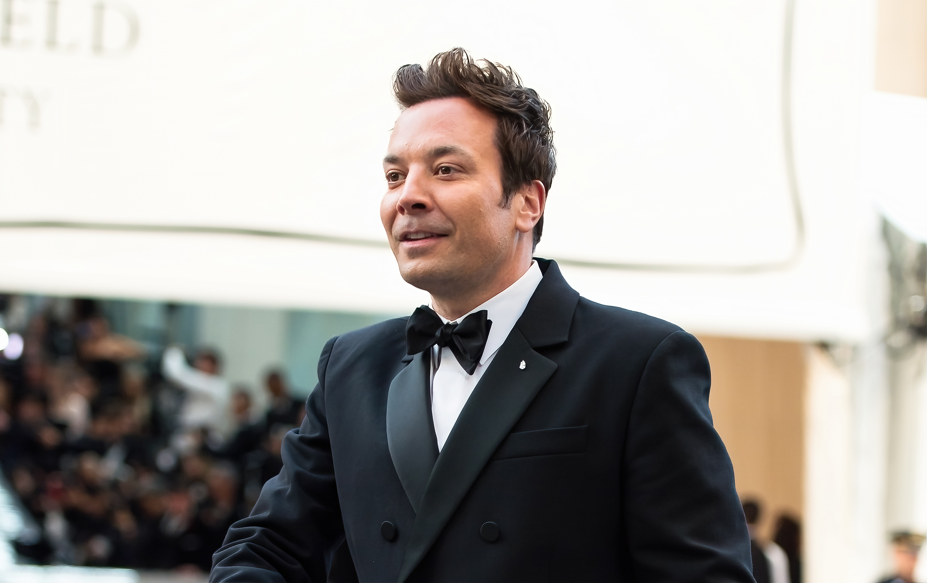 A close-up of Jimmy Fallon in a tuxedo