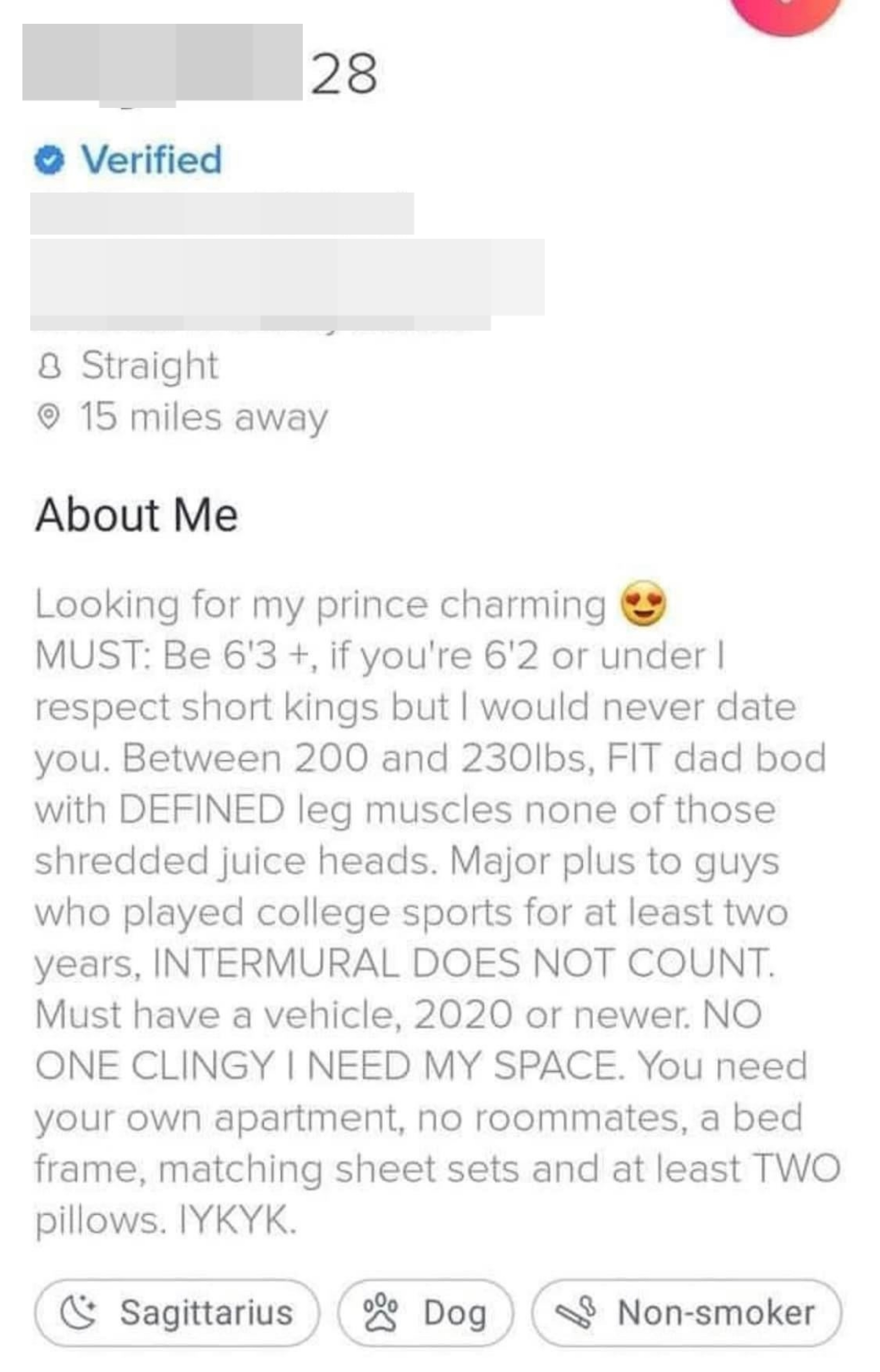 person listing the physical qualities they want in a man