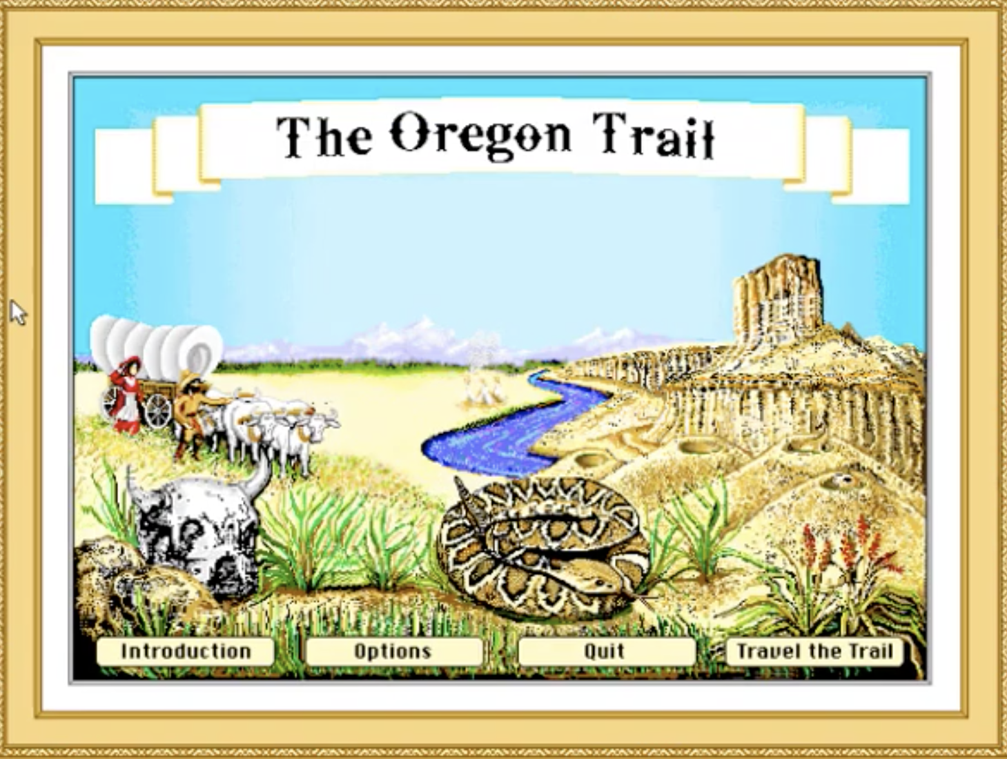 The homepage for the video game "The Oregon Trail" is shown
