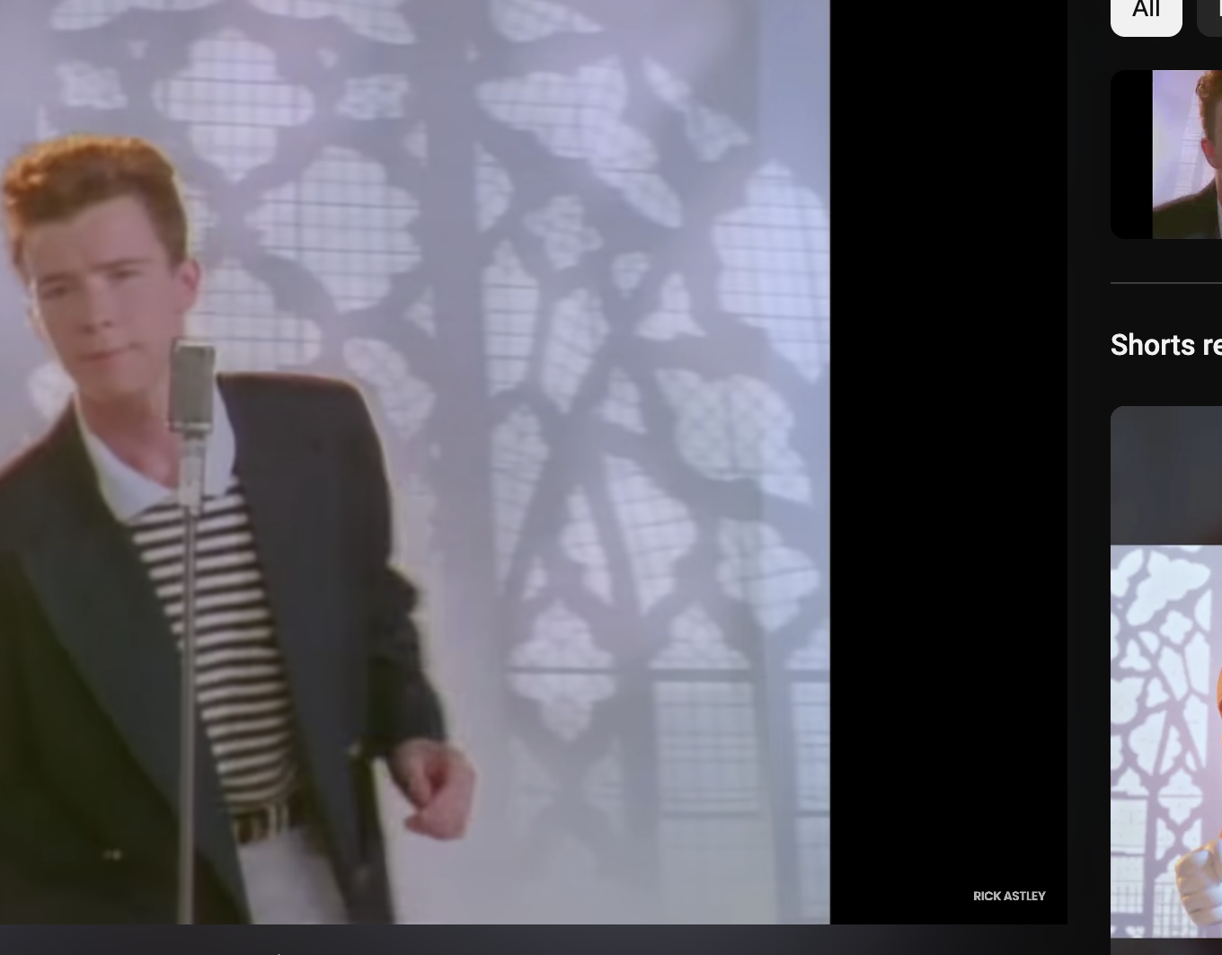 A still from Rick Astley&#x27;s &quot;Never Gonna Give You Up&quot;